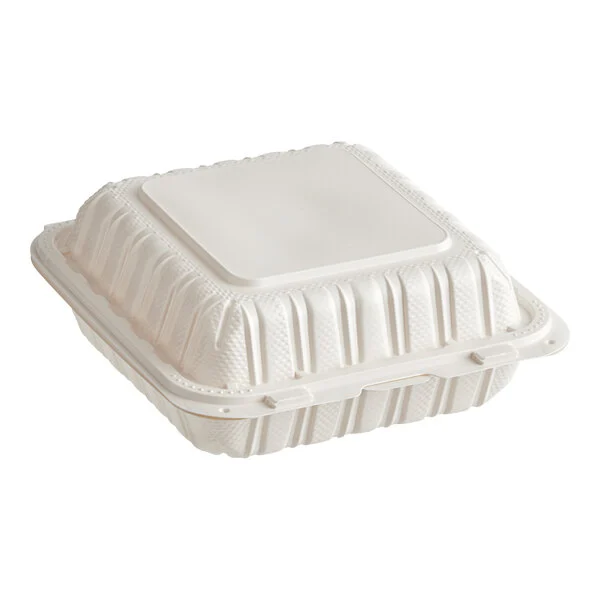 Mineral Filled PP Hinged Lid Takeout Containers White/Black - 8" x 8"