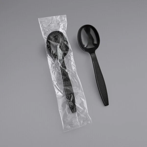 Individually Wrapped Heavy Weight Soup Spoon - Black