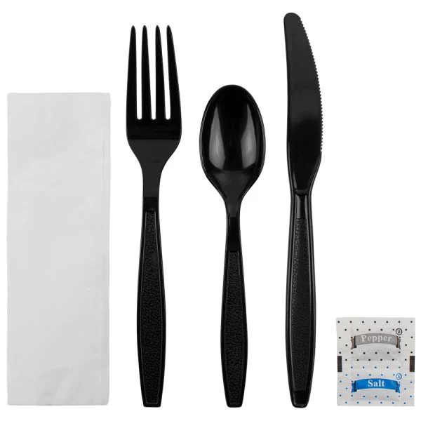 Wrapped 6 Pcs Heavy Weight Plastic Meal Kit - White/Black