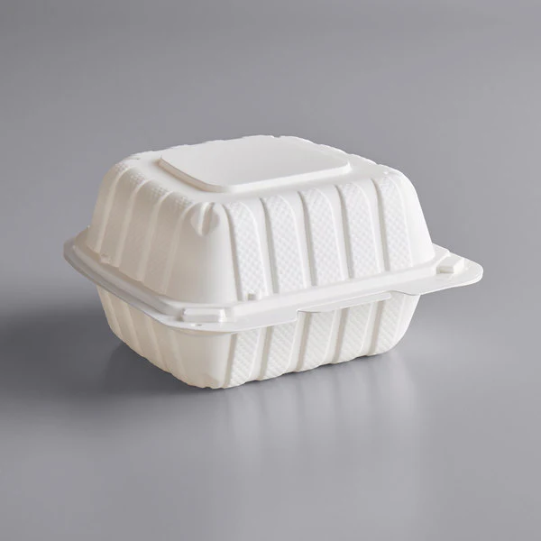 Mineral Filled PP Hinged Lid Takeout Containers White/Black - 6" x 6"