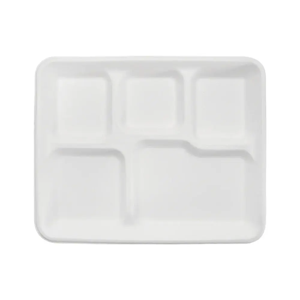 Bagasse 5 Compartment Rectangle Shallow Meal Tray