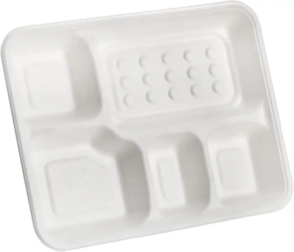 Bagasse 5 Compartment Rectangle Deep Meal Tray