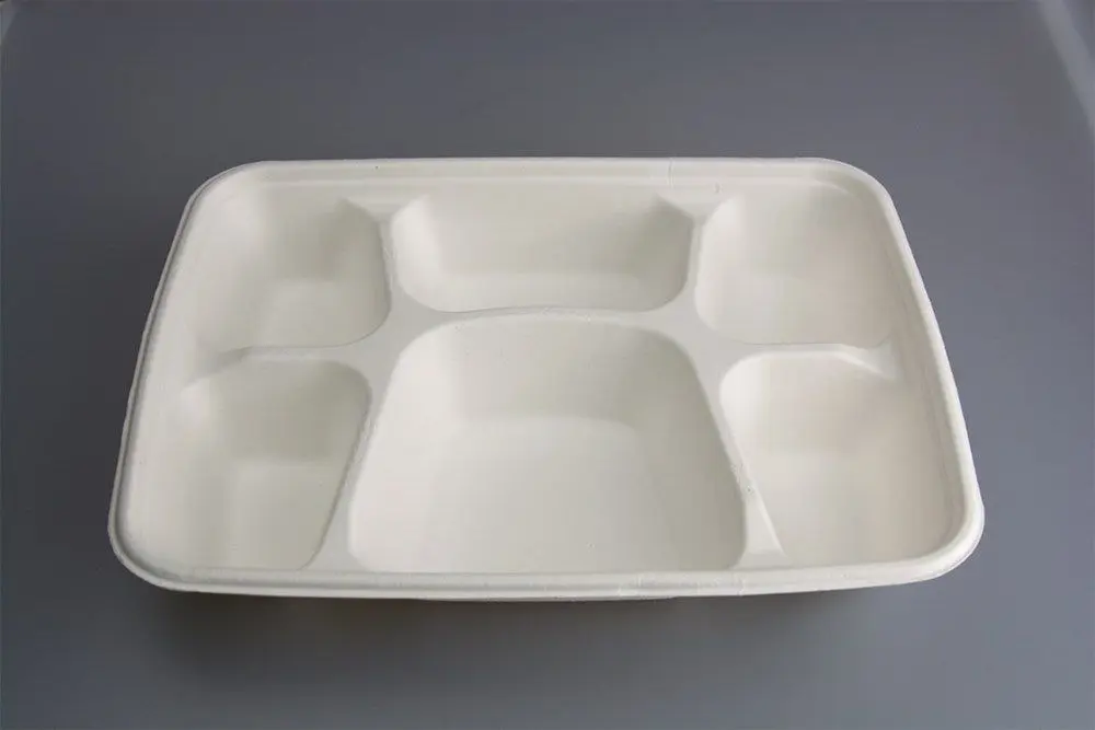 Bagasse 6 Compartment Rectangle Deep Meal Tray