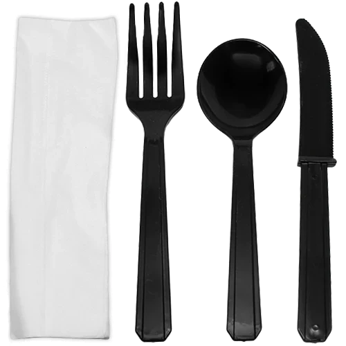 Wrapped 4 Pcs Heavy Weight Plastic Meal Kit - White/Black