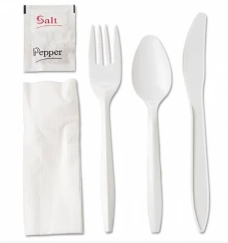 Wrapped 6 Pcs Medium Weight Plastic Meal Kit - White