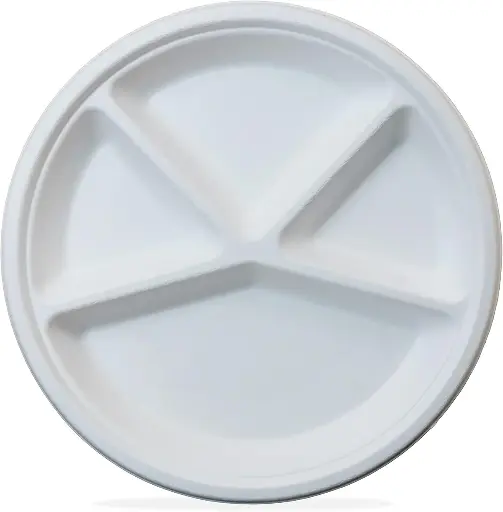 Bagasse Round Plate White - 11" (4 Compartment)