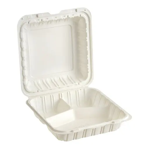 [P200009] Mineral Filled PP Hinged Lid Takeout Containers White/Black - 9" x 9" (3 Compartment)