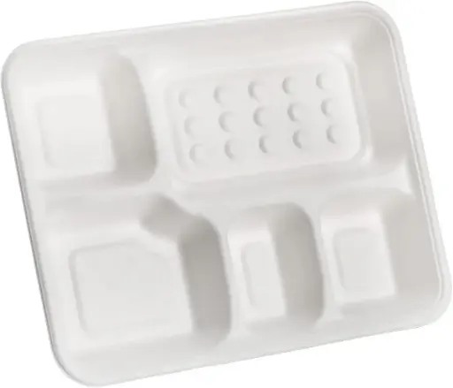 [P200078] Bagasse 5 Compartment Rectangle Deep Meal Tray
