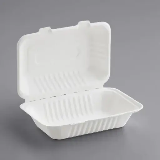 [P200083] Bagasse Takeout Hinged Lid Containers - 9" x 6"